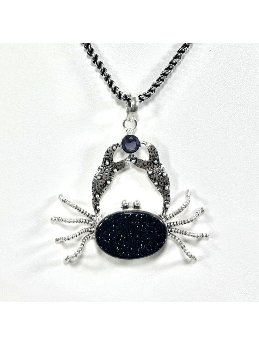 Blue Sunstone Amethyst 925 Large Crab Pendant ONLY